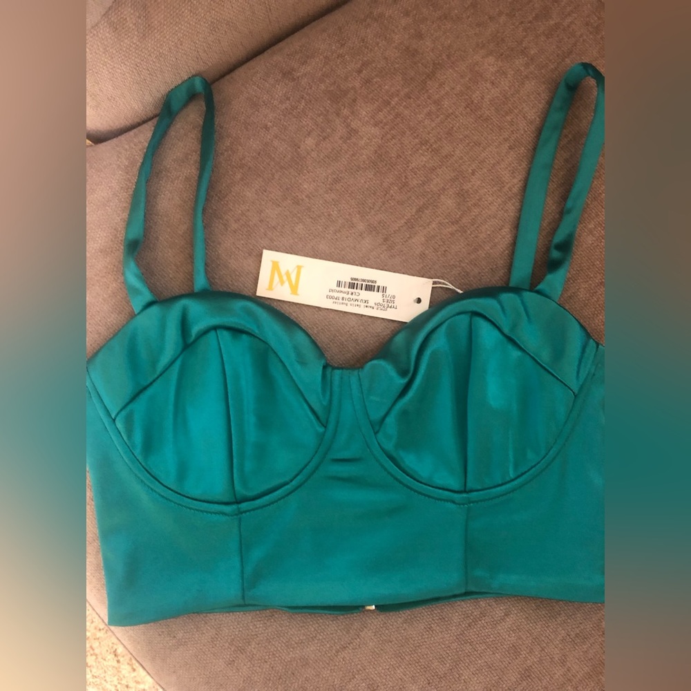 MESHKI Naomi Satin Bustier - Emerald. NWT Sz Small